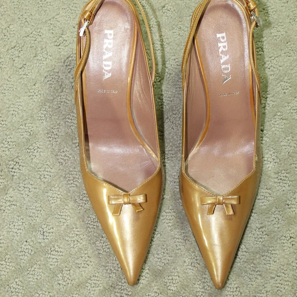 Prada Women's Size 7 / 37.5 Gold Patent Leather 3